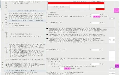 smartA 중소기업 기준검토표
